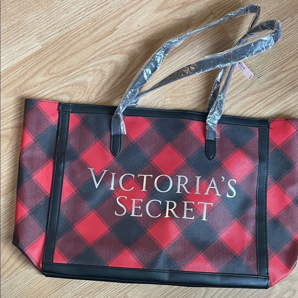 Victoria's Secret Plaid Red and Black Tote